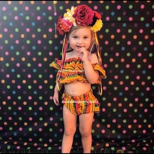 6-12 mo Mexican two piece set & matching headband